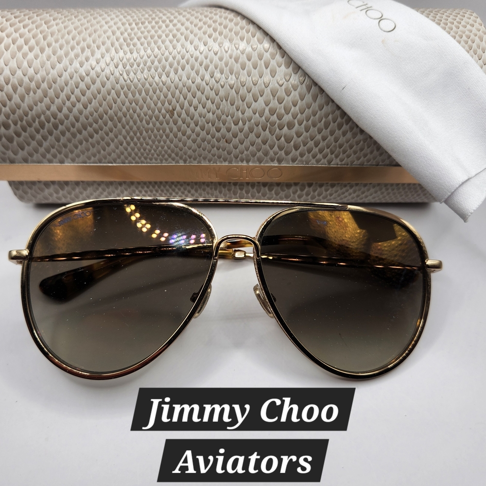 Jimmy Choo Sparkle Gold Aviator Sunglasses